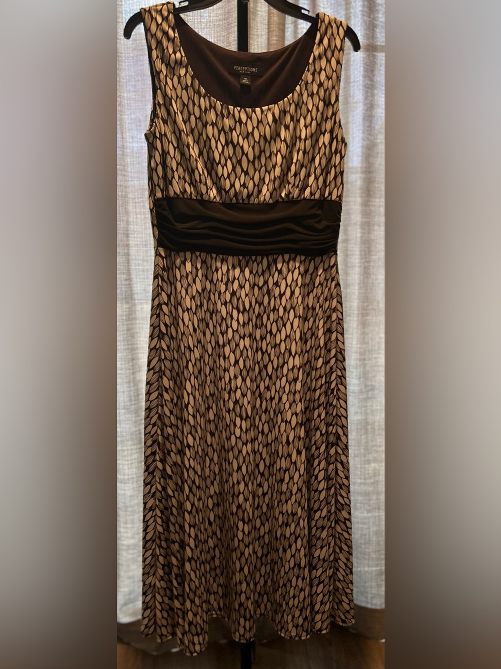 Brown & Beige Patterned Women’s Dress with Waistband